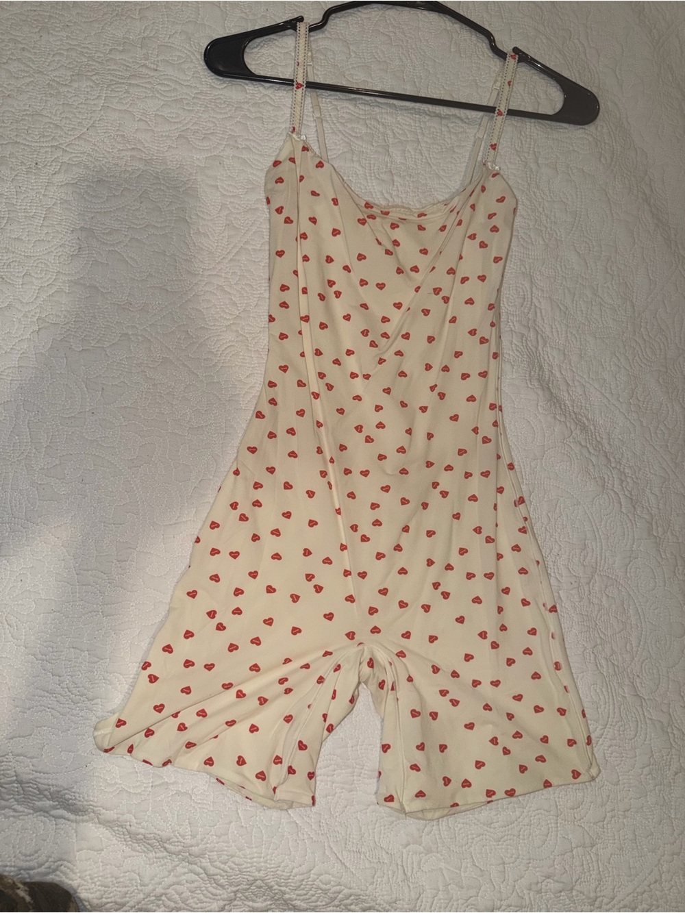 Skims Cream Heart-Print Slip Romper